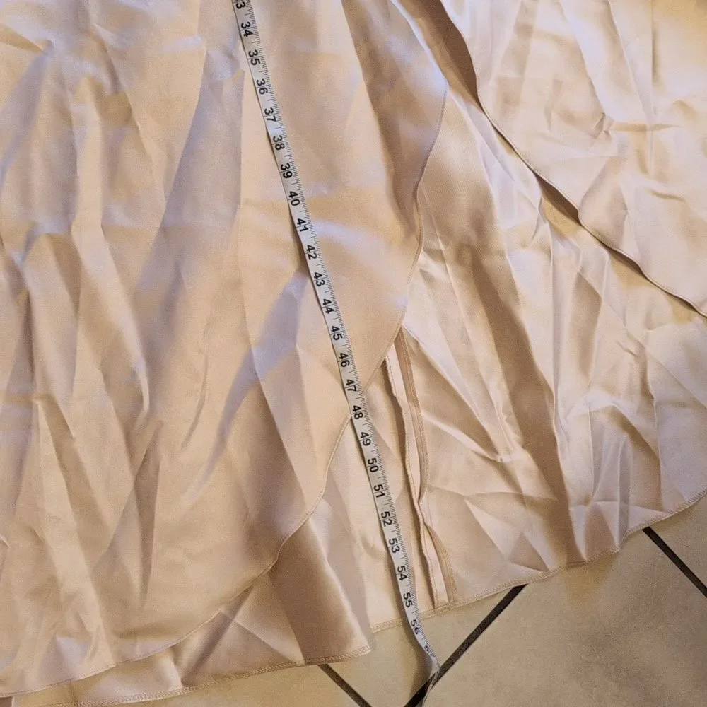 Alfred Sung Strapless Satin Gown Draped Front Slit Pockets Champagne 6 - Picture 12 of 14